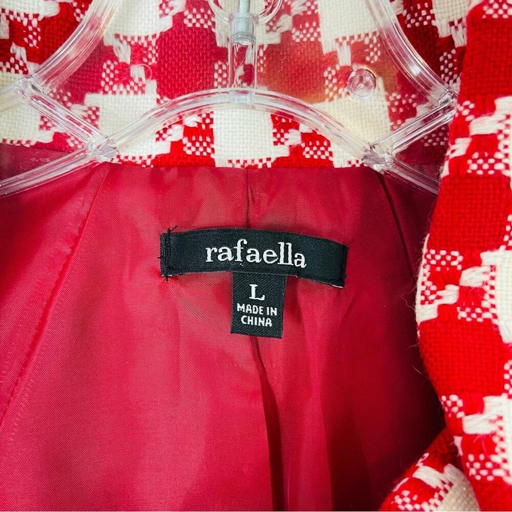Rafaella red white wool houndstooth check crop button preppy blazer jacket large - Picture 6 of 8
